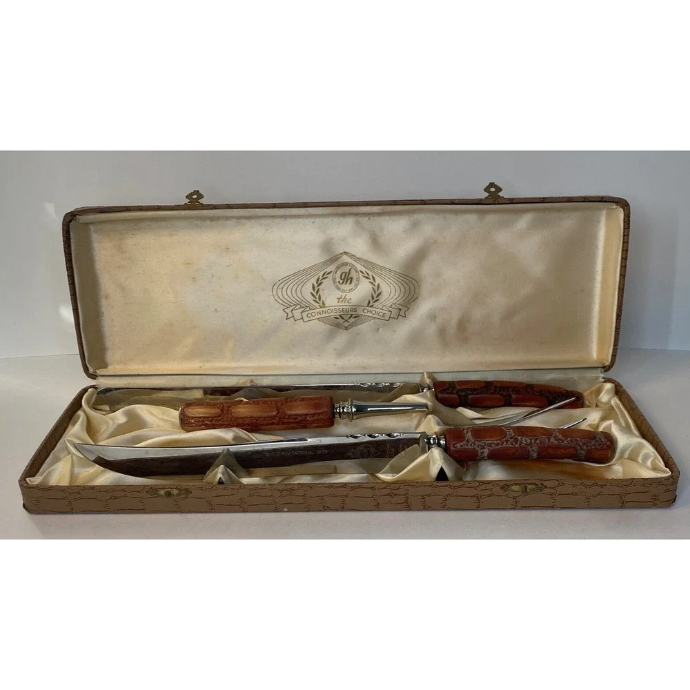 GH GLO-HILL Cutlery Connoisseurs Choice Rosewood Handle Cutlery 3 PC Set VTG EUC